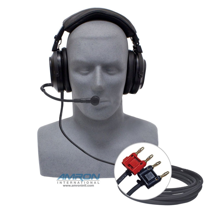Amron Deluxe Headset with Boom Mic and Dual Banana Plugs