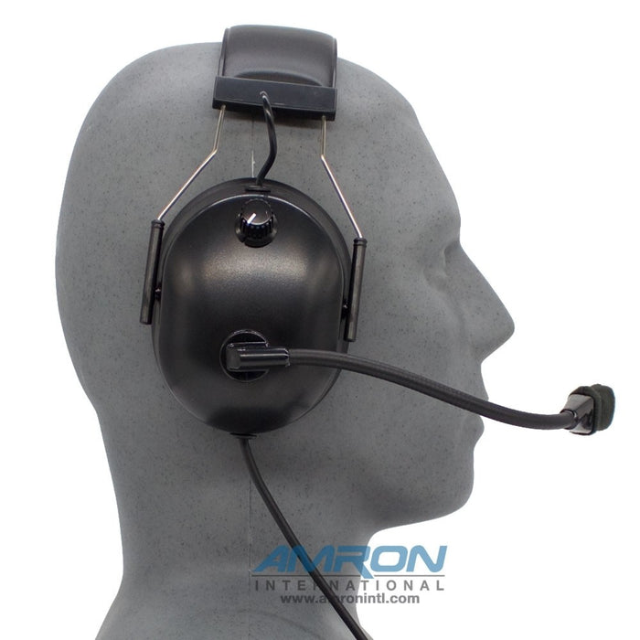 Amron Vented Dual Sided Headset with Boom Mic Dual Banana Plugs and 6 ft. Coiled Cord