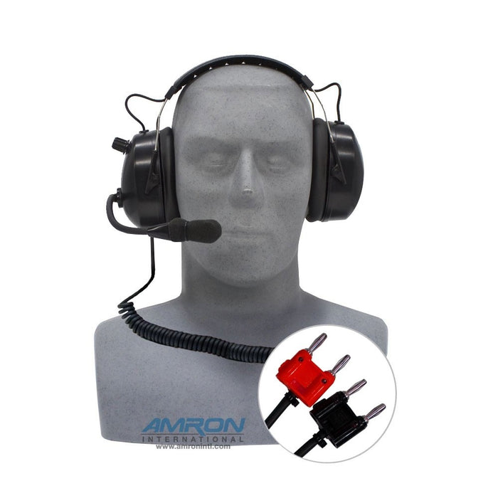 Amron Vented Dual Sided Headset with Boom Mic Dual Banana Plugs and 6 ft. Coiled Cord