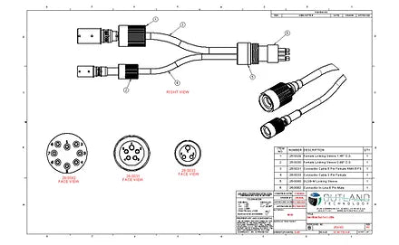 Outland Diver End Sacrificial Jumper, 8-Pin Male to 5-Pin Female (Camera) and 3-Pin Female (Light)
