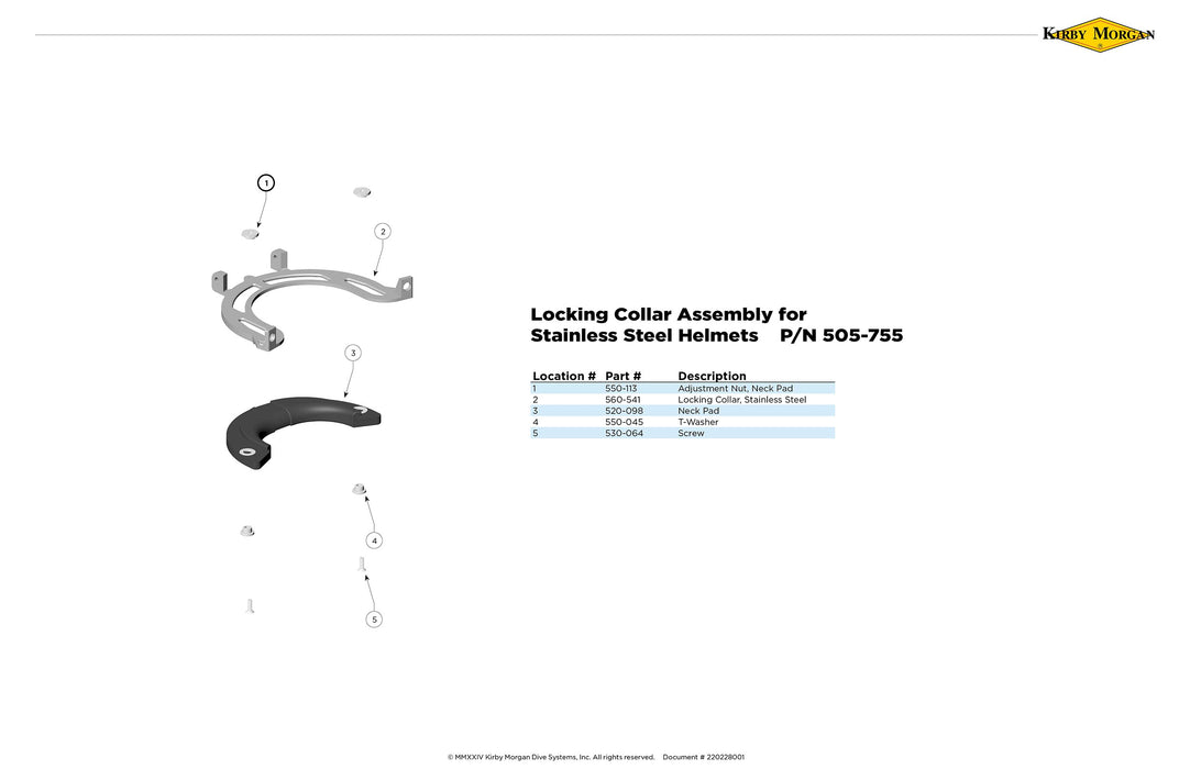 Locking Collar Assembly BlowApart for SS Helmets