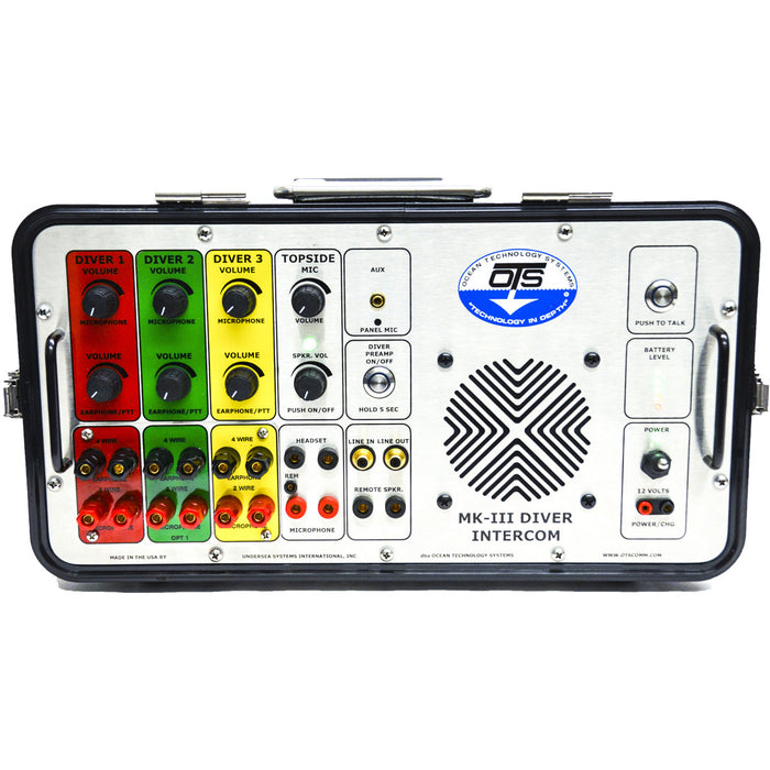 OTS MK-III 3 Diver Air Intercom Banana Plugs Panel (Includes Rechargeable Battery and Charger)
