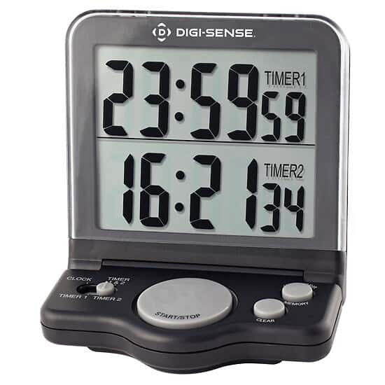 Jumbo-Digit Digital Clock/Timer, Digi-Sense Dual-Display 2-Channel